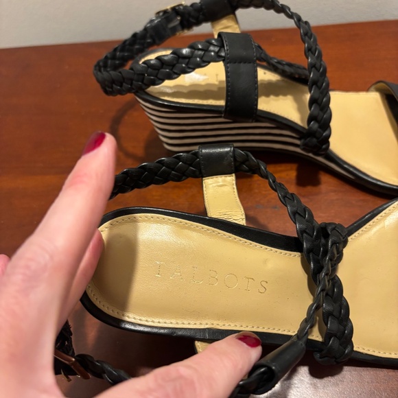 Talbots Royce Braided Leather Striped Cork Wedge Sandals in Black Size 6 - Picture 7 of 10